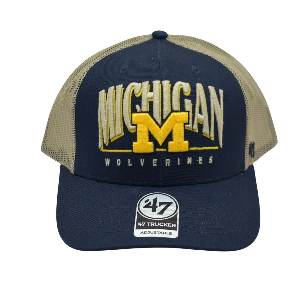 '47 Michigan Wolverines Arid Trucker Snapback Hat Cap NCAA Adjustable Navy NEW‎